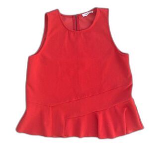 Sugar & Lips Asymmetric Peplum Top Red Orange Sleeveless Zip Back Blouse S